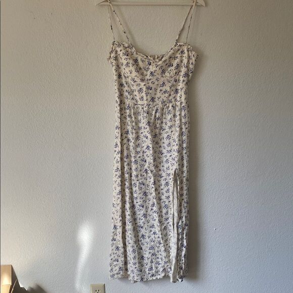 Reformation Corset Bodice Maxi Floral White and Blue 100% Linen Size 8 - Picture 3 of 8